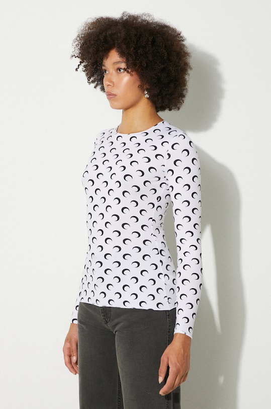 Marine Serre longsleeve shirt Moon Printed Jersey Second Skin Crewneck Top white WTS006A