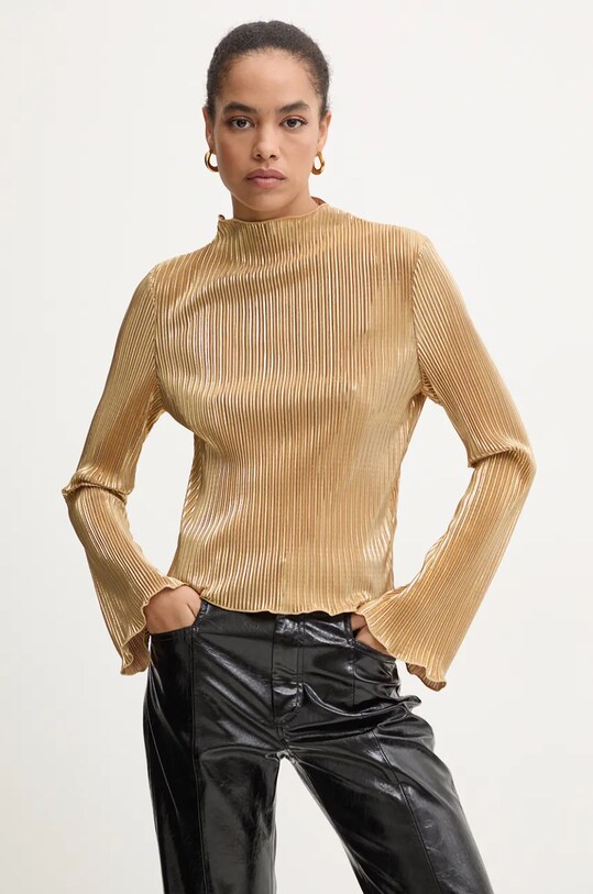 Never Fully Dressed bluza Gold Plisse Top uni aur NFDTO1576