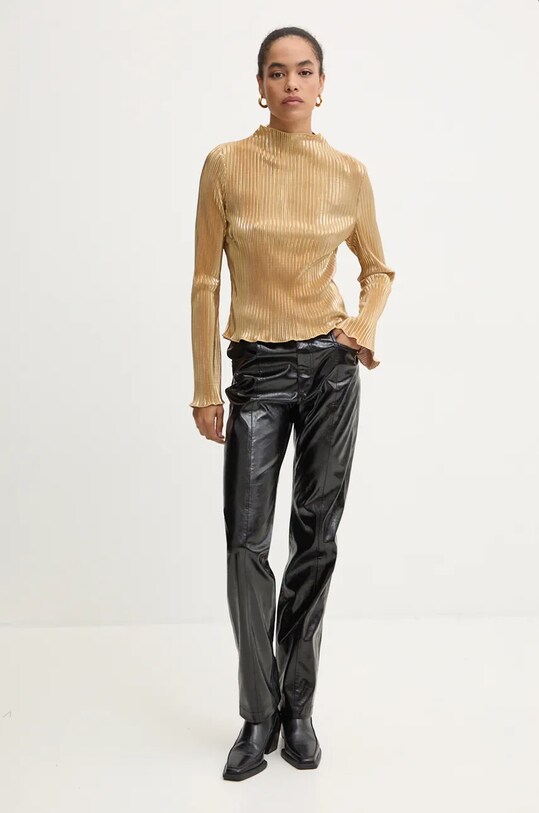 Never Fully Dressed bluza Gold Plisse Top NFDTO1576 aur AW24