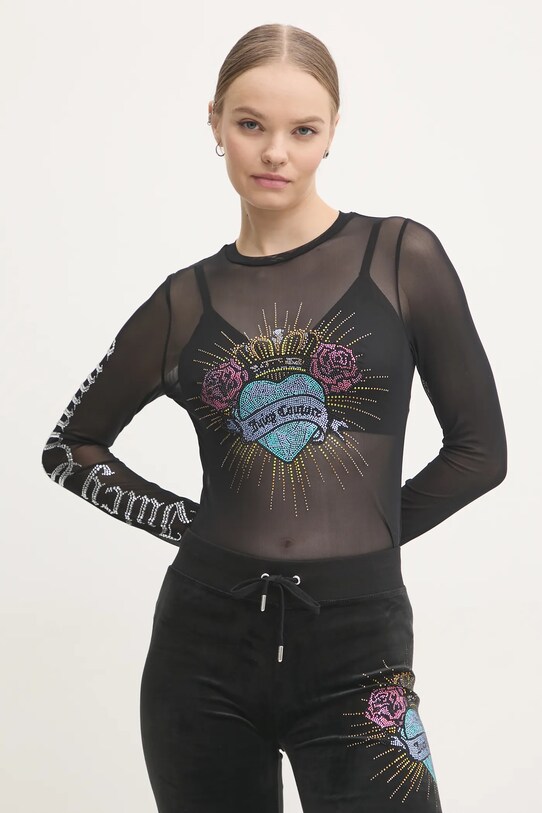 Juicy Couture bluza SACRED HEART MESH LS TOP imprimeu negru JCBCT224836.101