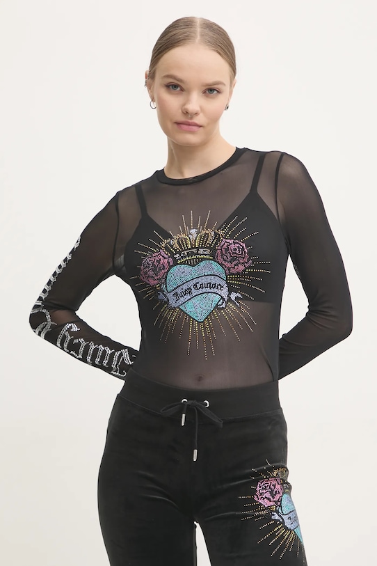 Juicy Couture bluza SACRED HEART MESH LS TOP imprimeu negru JCBCT224836.101
