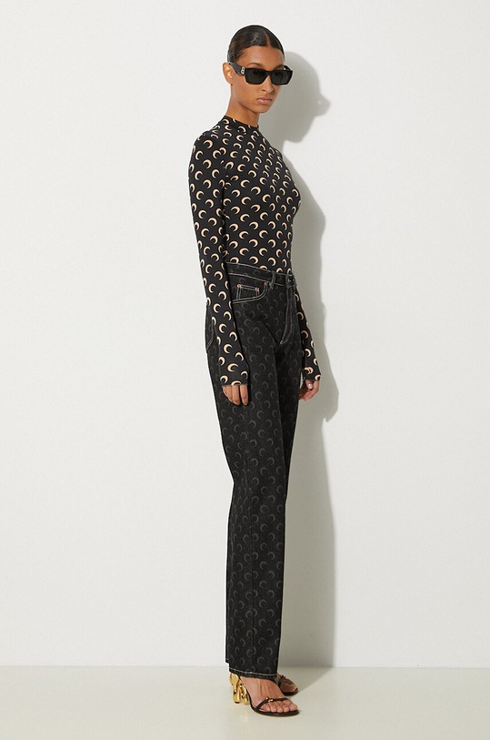 Marine Serre longsleeve shirt Recycled Moon Jersey Second Skin Highneck Top WTS005A.CJER0001 black AW24