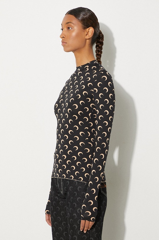 Marine Serre longsleeve shirt Recycled Moon Jersey Second Skin Highneck Top black WTS005A.CJER0001