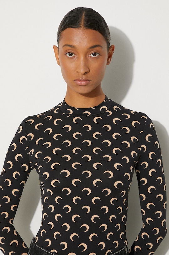 Marine Serre longsleeve shirt Recycled Moon Jersey Second Skin Highneck Top WTS005A.CJER0001 black