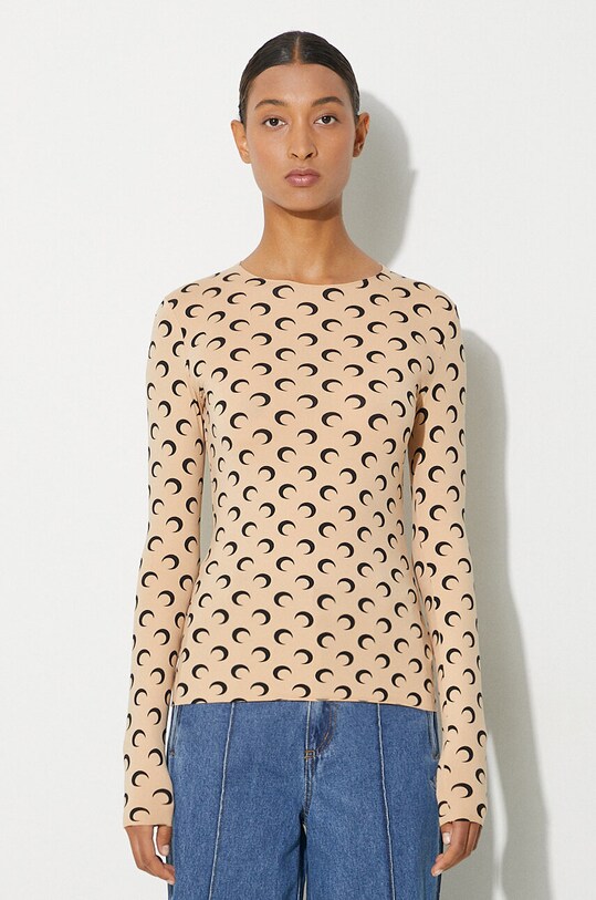 Marine Serre longsleeve shirt Recycled Moon Jersey Second Skin Crewneck Top slim beige WTS006A.CJER0001