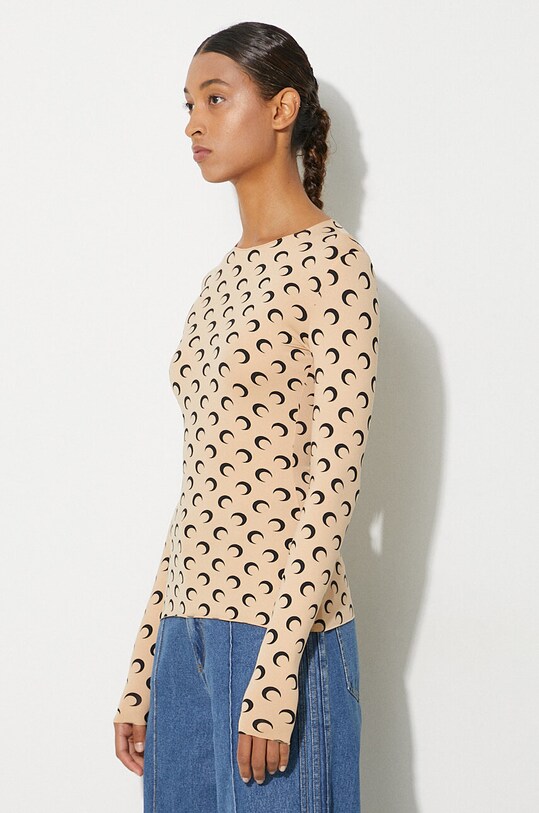 Marine Serre longsleeve shirt Recycled Moon Jersey Second Skin Crewneck Top beige WTS006A.CJER0001