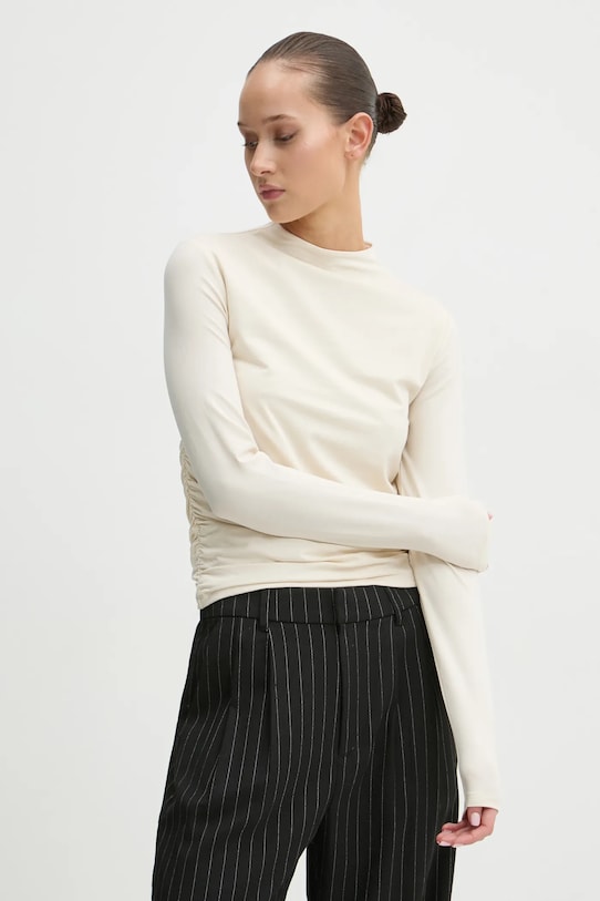 Abercrombie & Fitch longsleeve z elastanem beżowy KI139.4795.180