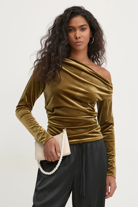 Abercrombie & Fitch bluza welurowa z elastanem zielony KI139.4785.300