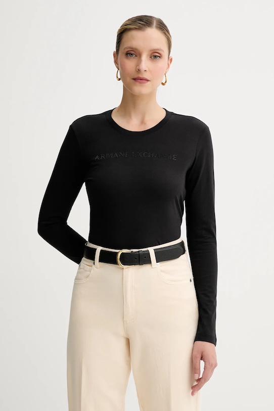 Armani Exchange longsleeve din bumbac imprimeu negru 6DYT38.YJDGZ