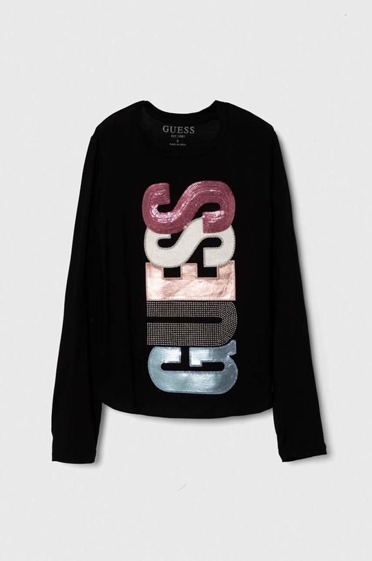 Guess longsleeve dziecięcy aplikacja czarny J4YI20.KAPO0.9BYH