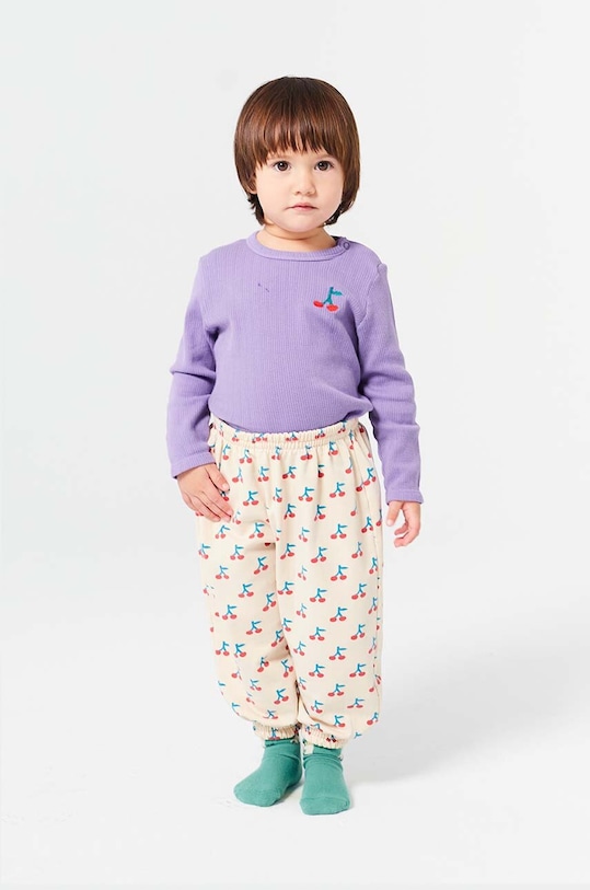 Bobo Choses longsleeve bawełniany niemowlęcy Cherry 224AB019 fioletowy