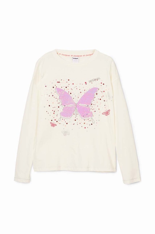 Dievča Detská bavlnená košeľa s dlhým rukávom Desigual 24WGTK11 biela