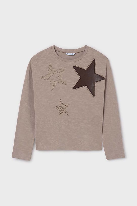 Mayoral longsleeve bawełniany dziecięcy nadruk beżowy 7008.8C.Junior.9BYH