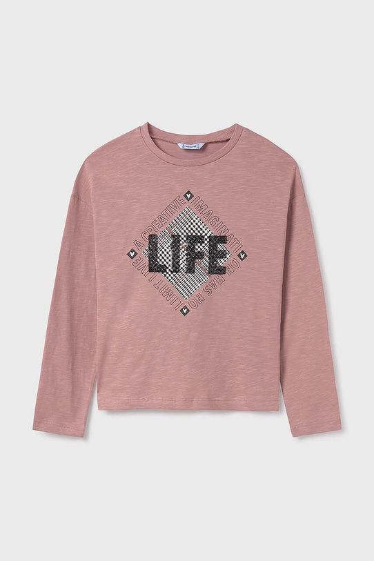 Mayoral longsleeve bawełniany dziecięcy nadruk różowy 7008.8C.Junior.9BYH