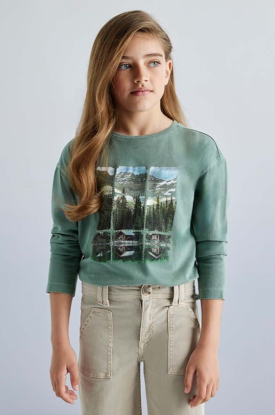 Mayoral longsleeve bawełniany dziecięcy nadruk zielony 7010.8D.Junior.9BYH