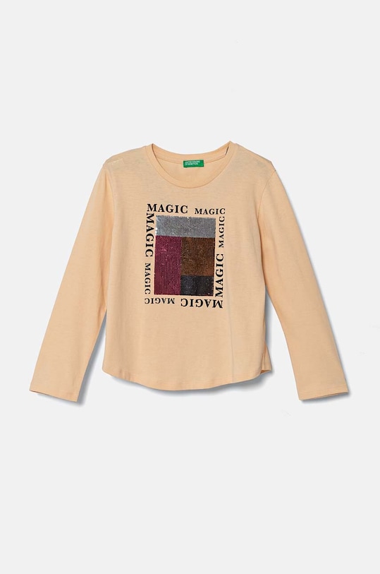 Хлопковый детский лонгслив United Colors of Benetton аппликация бежевый 3I1XC10KC.G.Seasonal