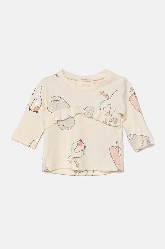 United Colors of Benetton longsleeve bawełniany niemowlęcy wzorzyste beżowy 3VDDA1059.W.Seasonal