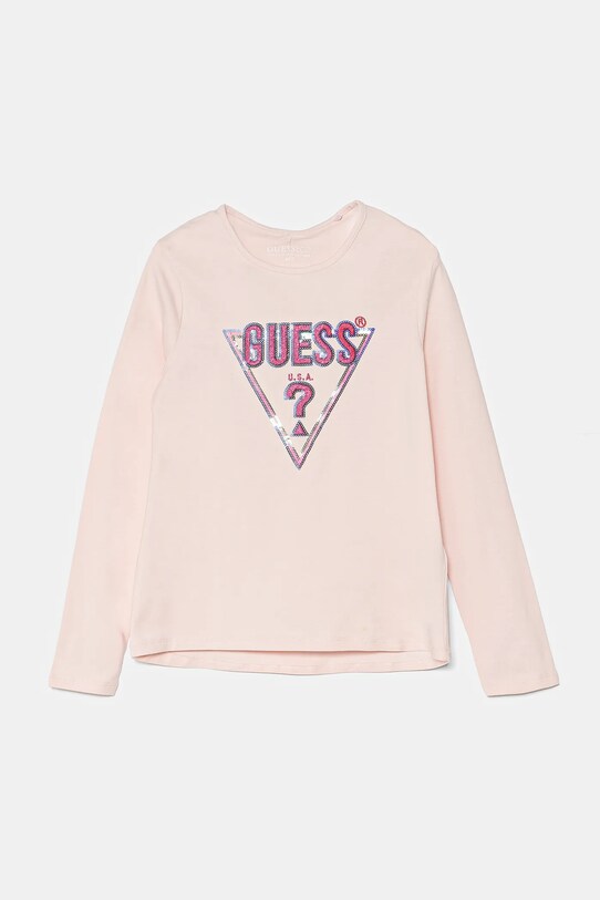 Дитячий бавовняний лонгслів Guess бавовна рожевий K4BI13.J1314.9BYH