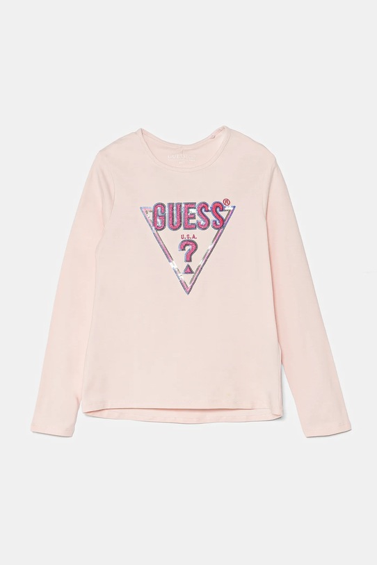 Dětské bavlněné tričko s dlouhým rukávem Guess kulatý růžová K4BI13.J1314.9BYH