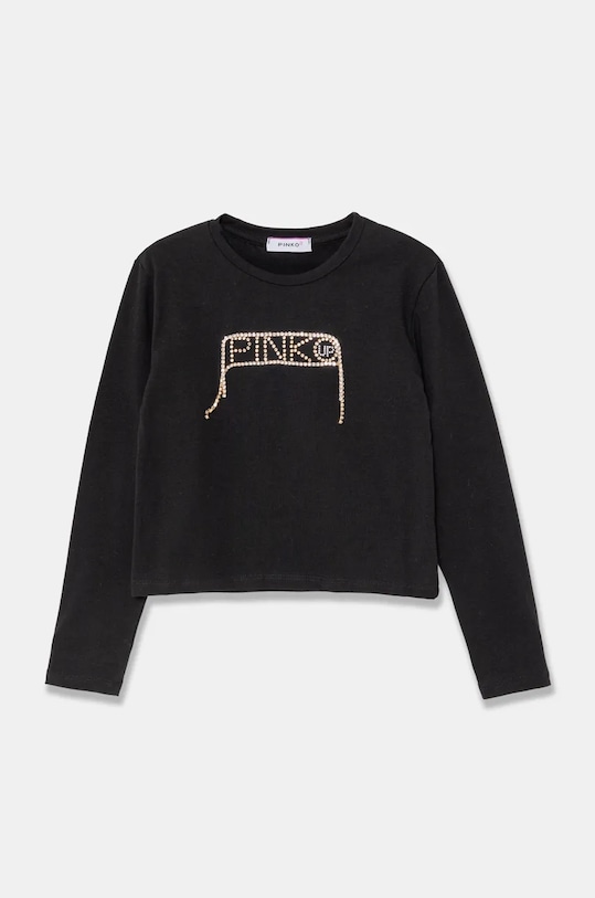Дитячий бавовняний лонгслів Pinko Up аплікація чорний F4PIJGTH024