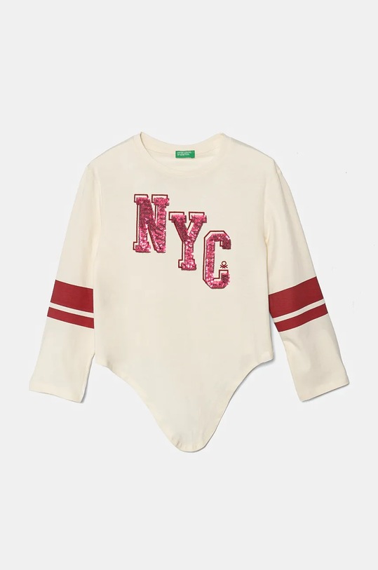 United Colors of Benetton longsleeve bawełniany dziecięcy aplikacja beżowy 3I1XC10JD.G.Seasonal