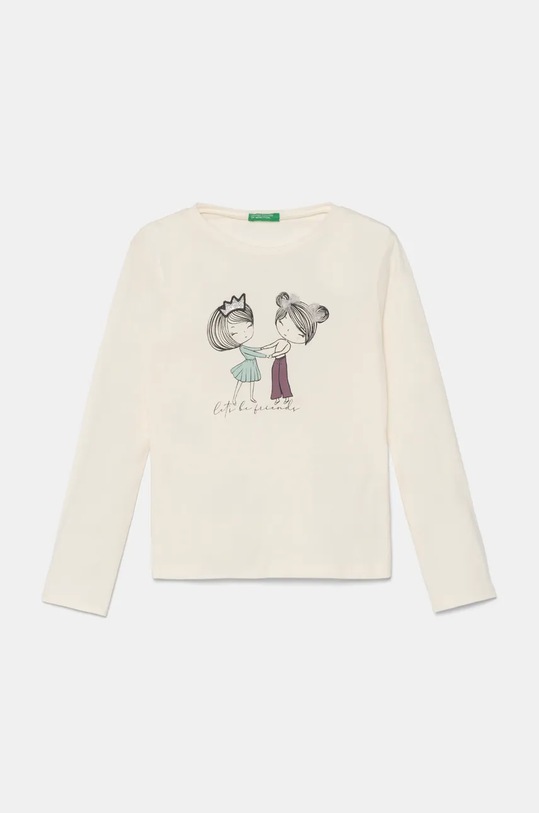 United Colors of Benetton longsleeve bawełniany dziecięcy nadruk beżowy 3ATNG10GA.P.Seasonal