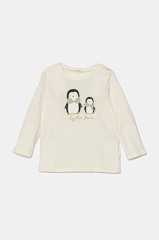 Otroška bombažna majica z dolgimi rokavi United Colors of Benetton Okrogel bež 3ATNA105F.G.W.Seasonal