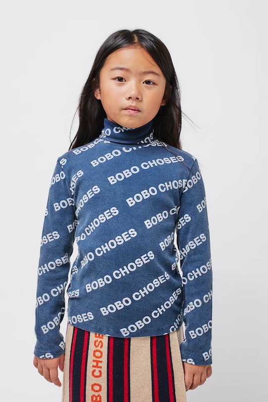 Dětské bavlněné tričko s dlouhým rukávem Bobo Choses s elastanem modrá 224TC002