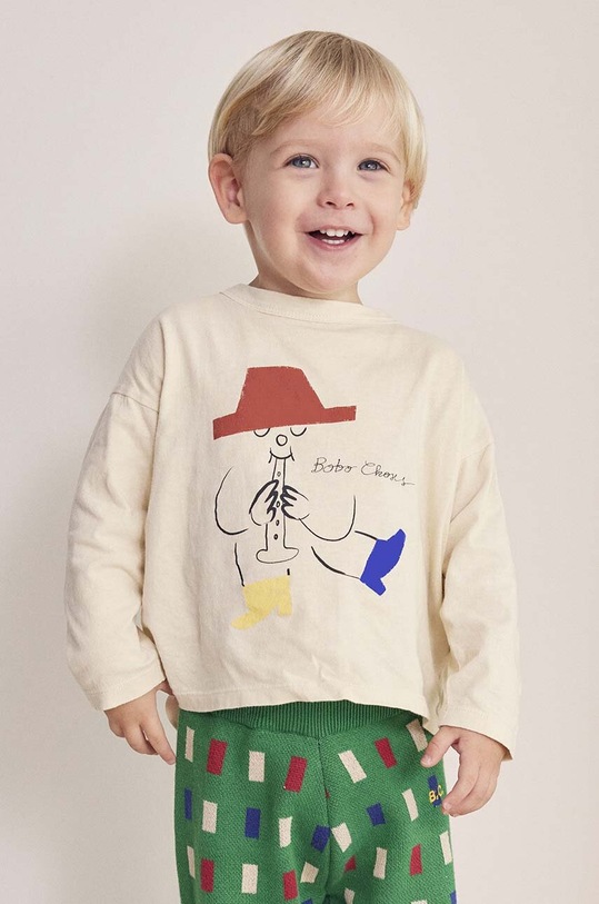 Dětské bavlněné tričko s dlouhým rukávem Bobo Choses Magic Flute kulatý béžová 224AB011