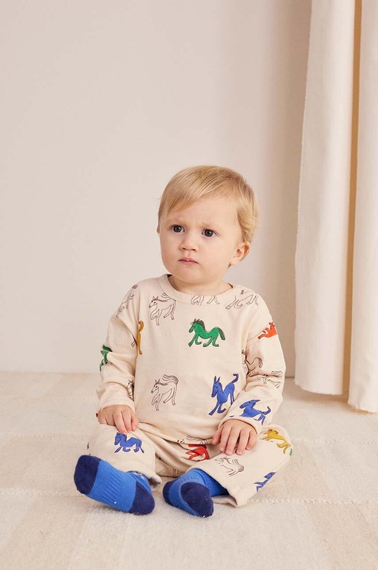 Bobo Choses longsleeve bawełniany niemowlęcy Wonder Horse wzorzyste beżowy 224AB015