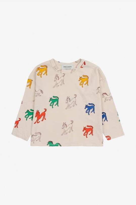 Bobo Choses longsleeve din bumbac pentru bebeluși Wonder Horse 224AB015 bej AW24