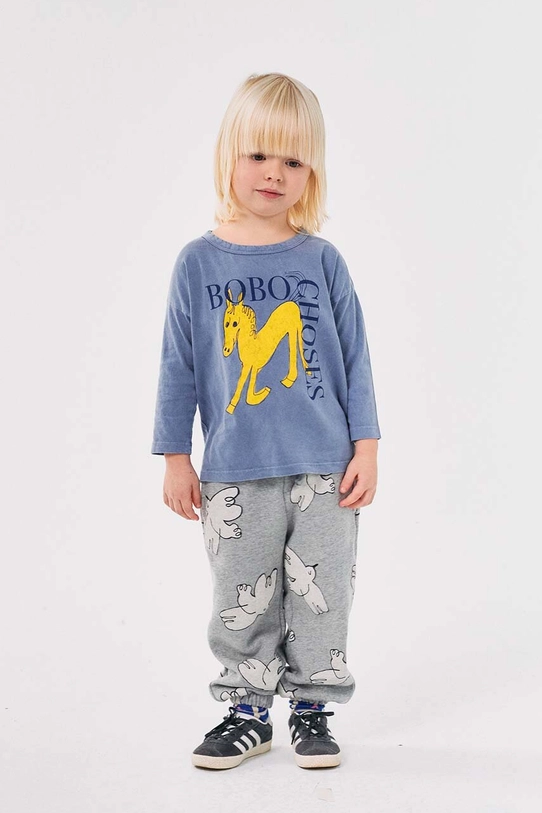 Bobo Choses longsleeve bawełniany dziecięcy Wonder Horse szary 224AC009