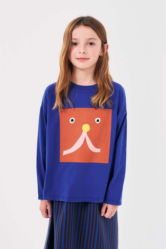 Bobo Choses longsleeve din bumbac pentru copii Funny face print bleumarin 224AC010