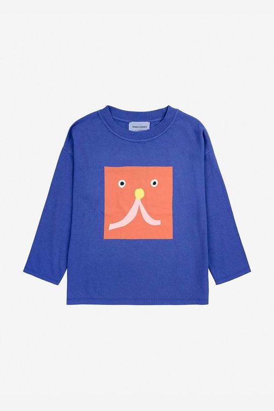 Bobo Choses longsleeve bawełniany dziecięcy Funny face 224AC010 granatowy AW24