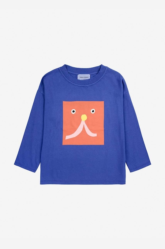 Bobo Choses longsleeve din bumbac pentru copii Funny face 224AC010 bleumarin AW24