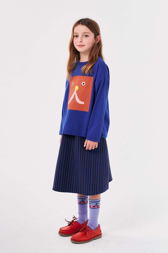 Bobo Choses longsleeve din bumbac pentru copii Funny face 224AC010 bleumarin