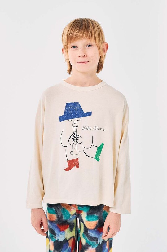 Bobo Choses longsleeve bawełniany dziecięcy Magic Flute nadruk beżowy 224AC012