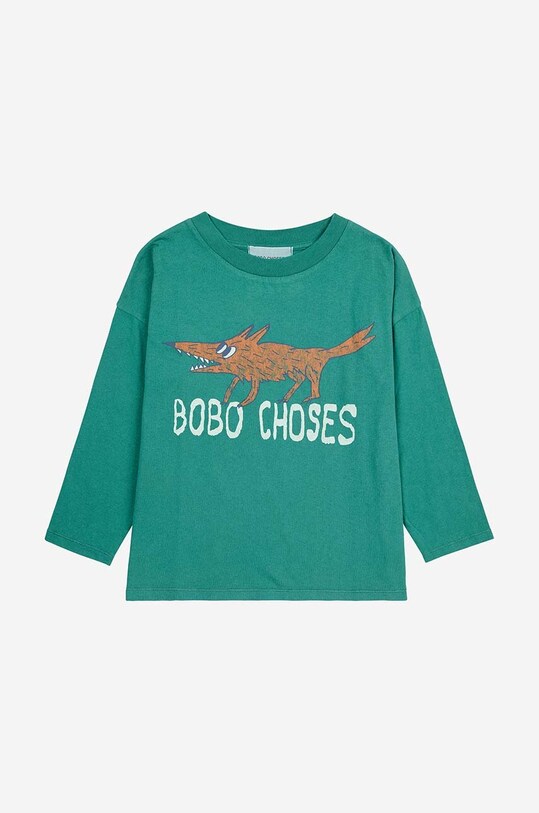 Хлопковый детский лонгслив Bobo Choses The Clever Fox 224AC019 бирюзовый AW24