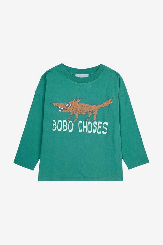 Detská bavlnená košeľa s dlhým rukávom Bobo Choses The Clever Fox 224AC019 tyrkysová AW24