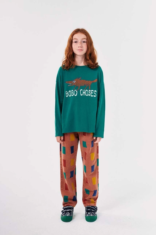 Bobo Choses longsleeve din bumbac pentru copii The Clever Fox turcoaz 224AC019