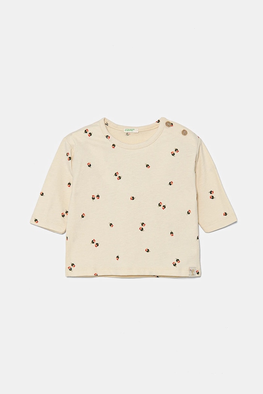 Pamučna majica dugih rukava za bebe United Colors of Benetton Planet friendly bež 36TQA105J.W.Seasonal