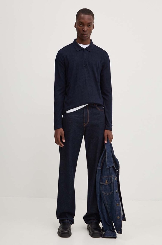 Majica z dolgimi rokavi Bruuns Bazaar CabBBGonzo LS Polo Tee BBM2400 mornarsko modra AW24
