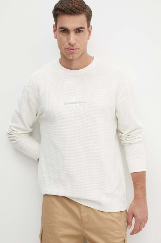 Хлопковая кофта Calvin Klein Jeans без капюшона бежевый J30J325647