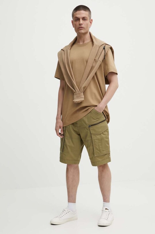 Bavlnené tričko s dlhým rukávom G-Star Raw D24706.D617 béžová AW24
