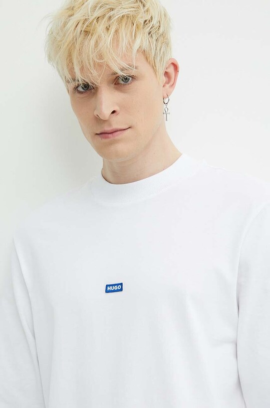 Bavlněné tričko s dlouhým rukávem Hugo Blue bílá 50519962