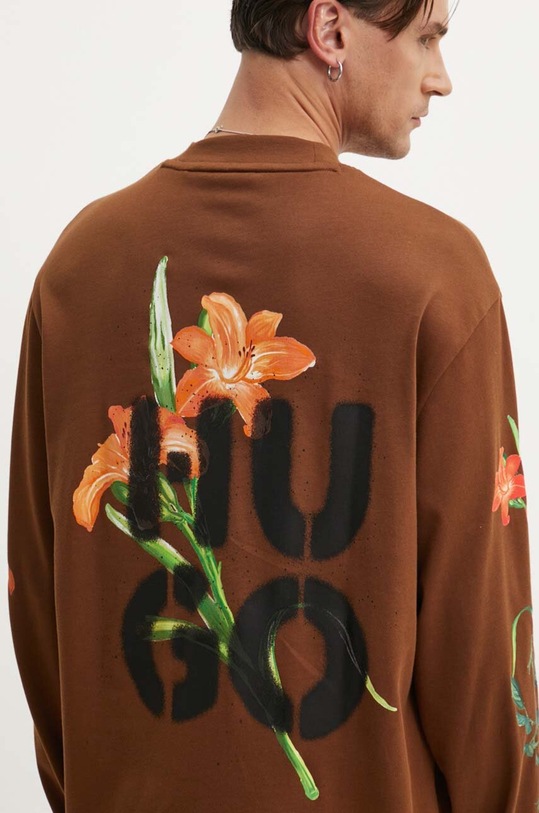 HUGO longsleeve bawełniany nadruk brązowy 50517427