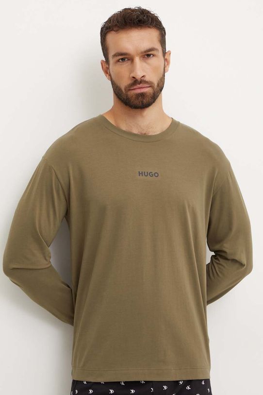 HUGO longsleeve lounge z elastanem zielony 50522302