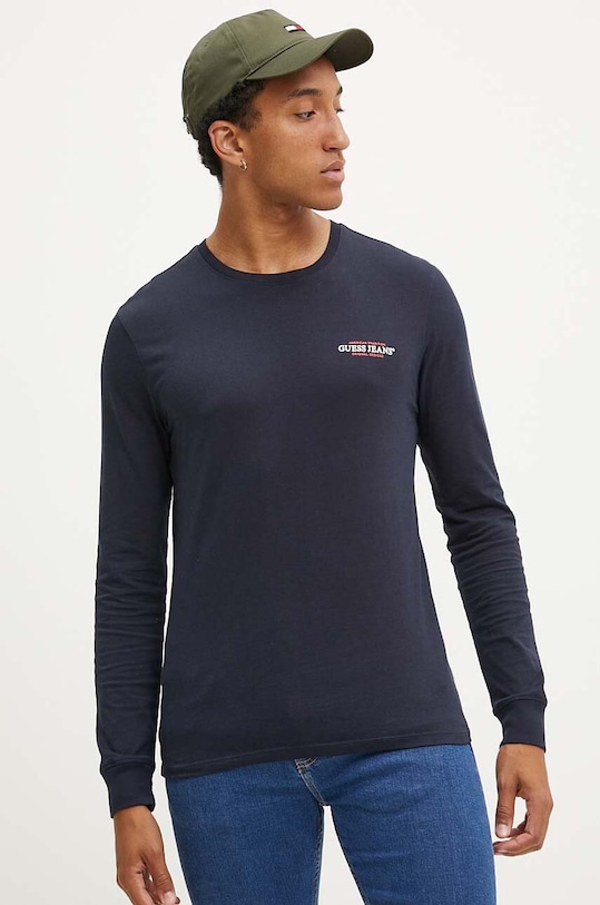 Guess Jeans longsleeve din bumbac print bleumarin M4YI54.K8HM0