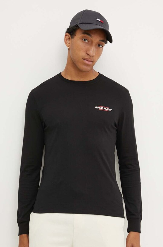 Бавовняний лонгслів Guess Jeans чорний M4YI54.K8HM0
