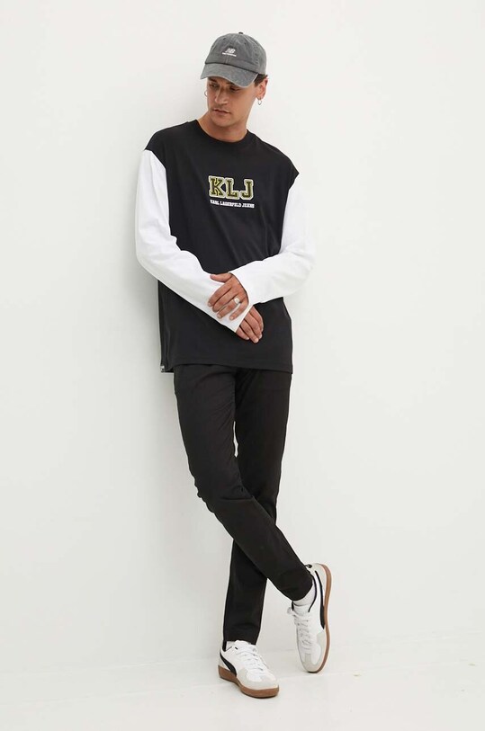 Бавовняний лонгслів Karl Lagerfeld Jeans 245D1706 чорний AW24